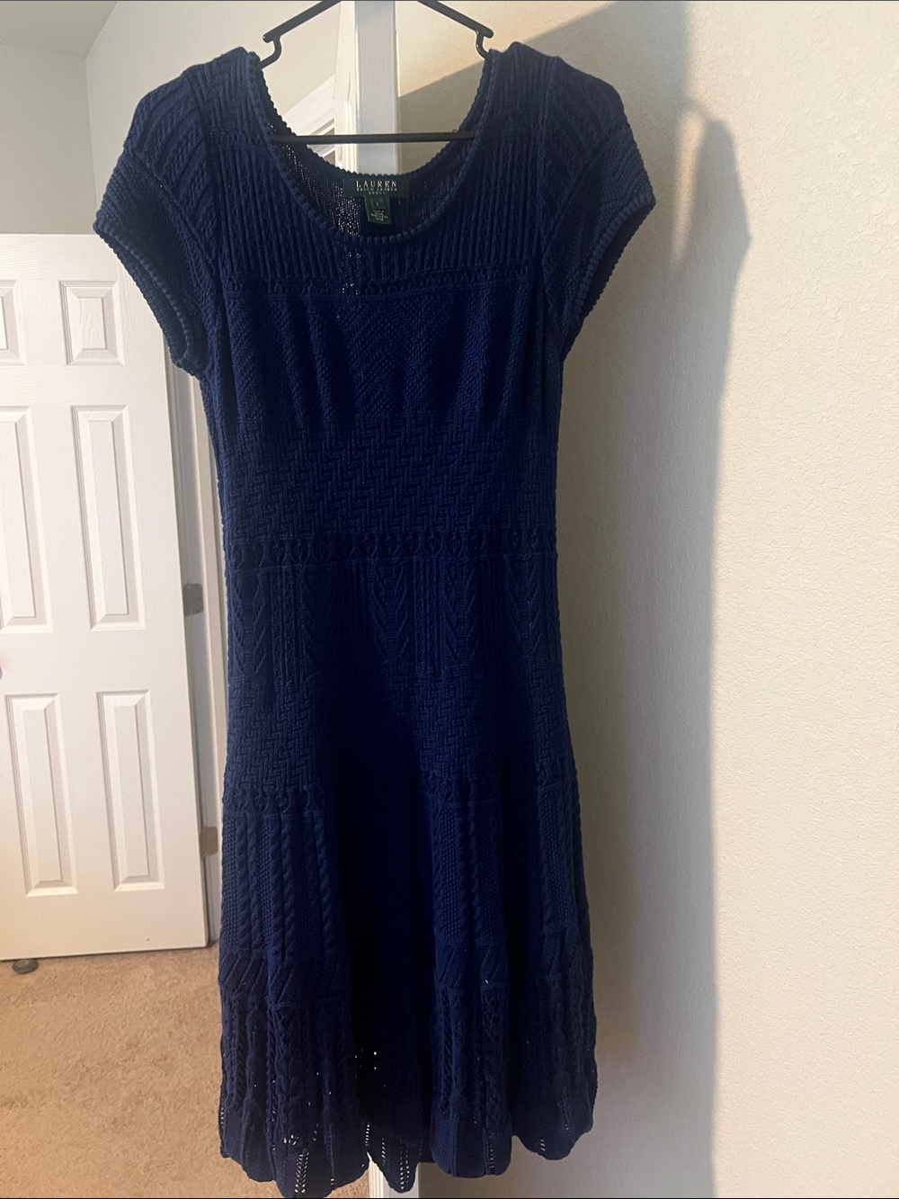 Lauren Ralph Lauren Navy Textured Knit A-Line Dress
